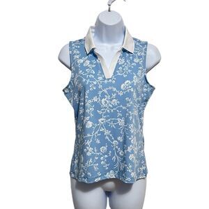 Laura Ashley Blue Floral Golf and Tennis Sleeveless Polo Top NWT Size Small